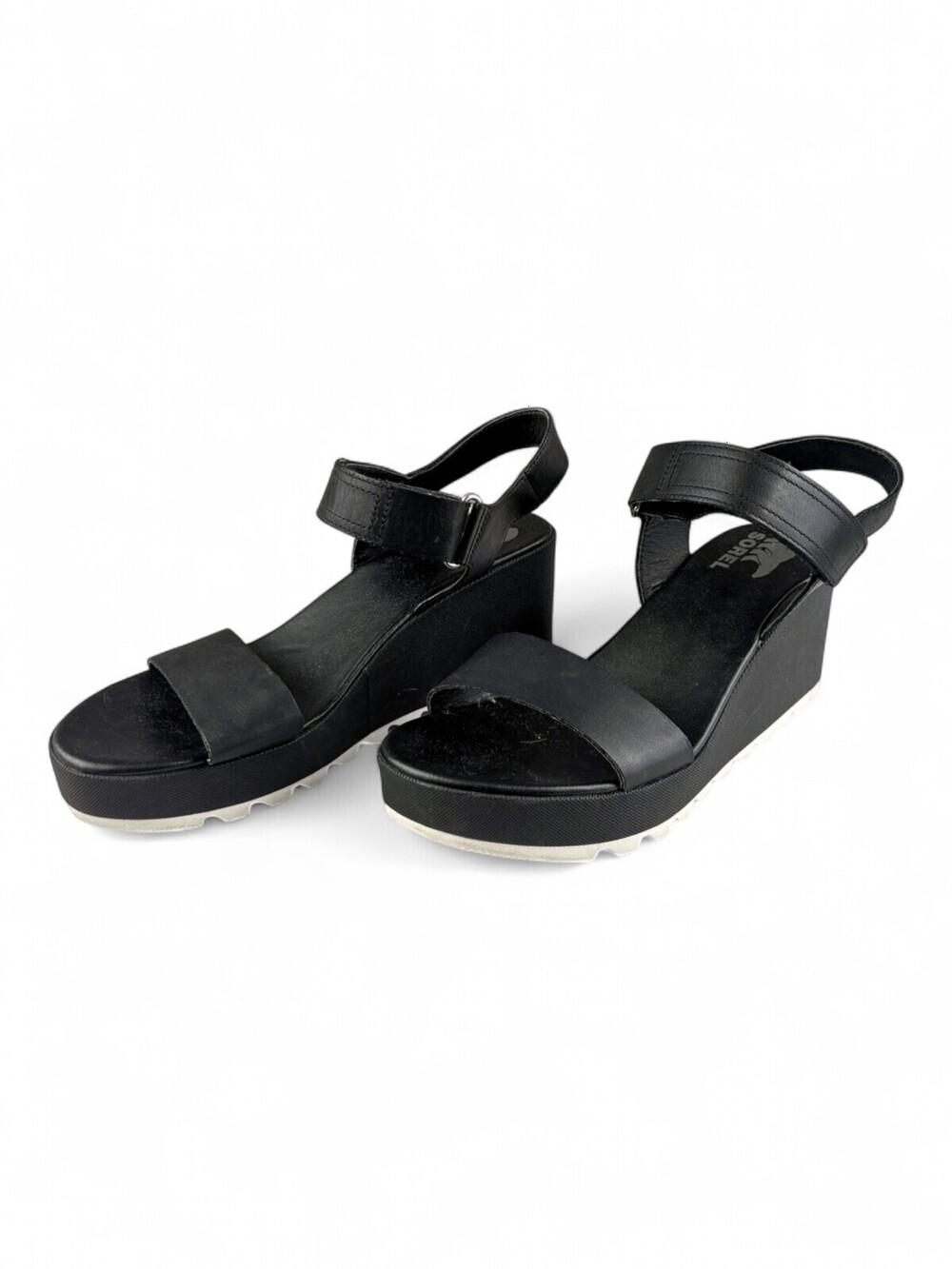 Sorel Black Platform Wedge Sandals Size 10 Ankle Strap